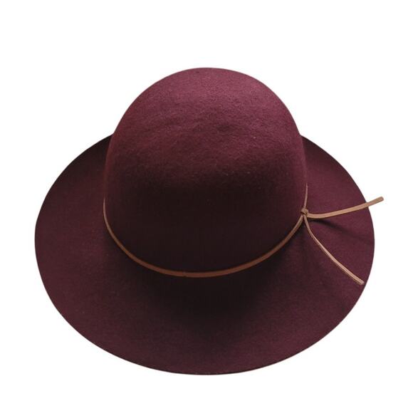 Burgundy 100% Wool Hat  Floppy Faux Leather Accent Warm Stylish Winter Bohemian - Picture 1 of 5